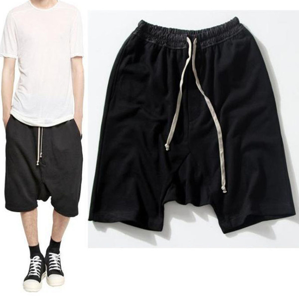 Wholesale-Highstreet Summer Mens Drop Crotch Shorts Baggy Loose Drawstring Hip Hop Black Urban Clothes Joggers Harem Shorts For Male