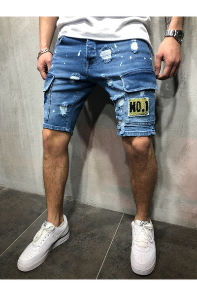 New Summer Mens Holes Denim Shorts Fashion Men Denim Jeans Slim Straight Pants Trend Mens Designer Pants