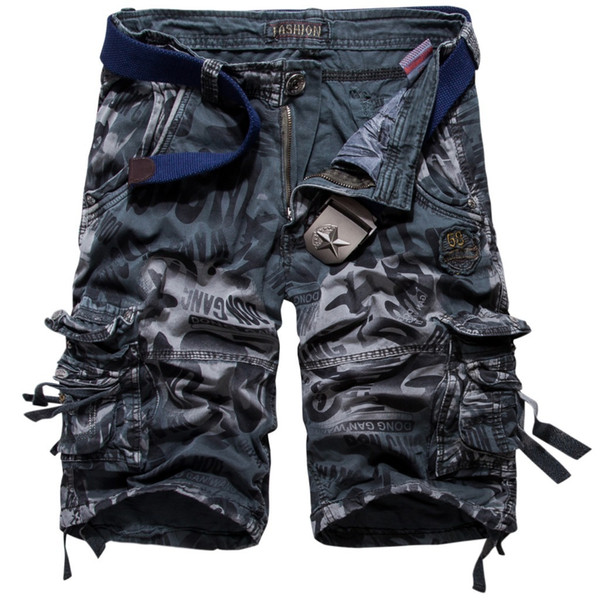 2018 Mens Shorts Cotton Overalls More Pocket Easy Fivepence Pants Camouflage Pure Cotton-padded Homme Trousers