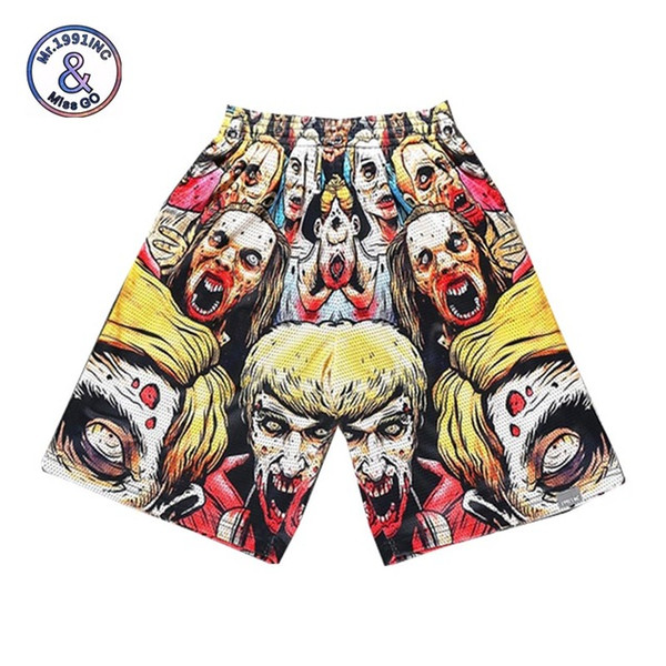 Wholesale- New Fashion Men's lovely 3d shorts 3d print Zombie mesh breathable casual beach shorts Hip Hop short pants