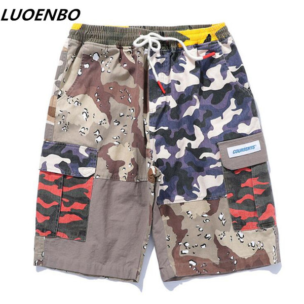 2018 High Street hip hop camouflage stitching Summer europe the united states trend Men multi pocket Camouflage Men's shorts