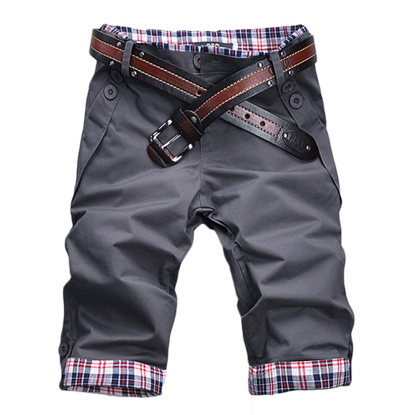 Men'S Short Knee Length Knee Length Plaid Summer Mens Casual Zipper Fly Beige Baggy Shorts Pockets Cargo Checks Trousers