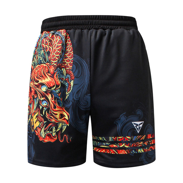 ZRCE 3D Chinese dragon print fitness sport Zip pocket shorts breathable quick drying anti-fading anti-pilling casual shorts