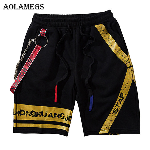 Aolamegs Shorts Men Webbing Patchwork Bermuda Beach Knee-length Shorts Pockets High Quality Male Mens Casual Fashion Streetwear