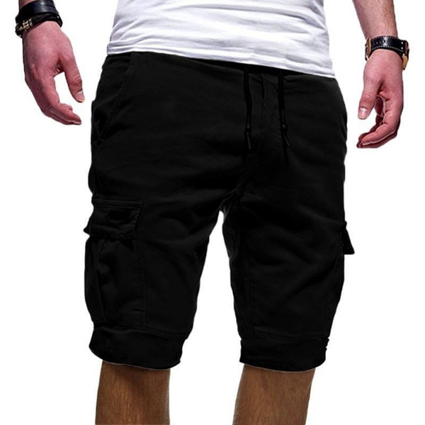 Summer Men's Baggy Multi Pocket Military Drawstring Cargo Shorts Breeches Male Long Army Green Black Mens Tactical Shorts