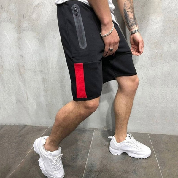 Mens Cotton Loose Shorts Calf-Length Gyms Colorblock Zipper Casual Joggers Workout Sport Short Pants Sweatpants Sportswear