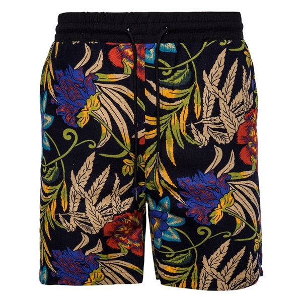 Men's New Fashion Casual Joker Irregular Flower Beach Pocket Shorts Loose Casual Five Shorts