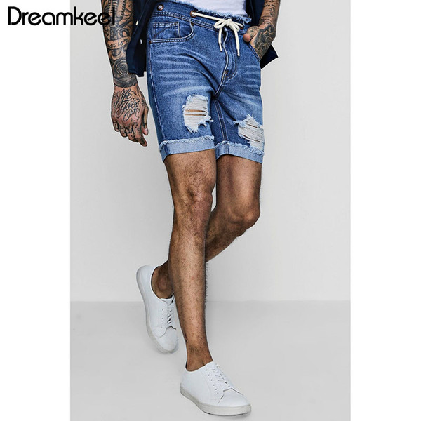 Men's Fashion Shorts Ripped Distressed Straight Fit Denim Shorts with Pockets 3XL Casual Blue Mans Clothes Sweatpants Y