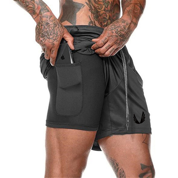 Men Fitness 2 in 1 running Shorts Casual Sports bodybuilding Fashion gym training jogging shorts mesh phone pocket New