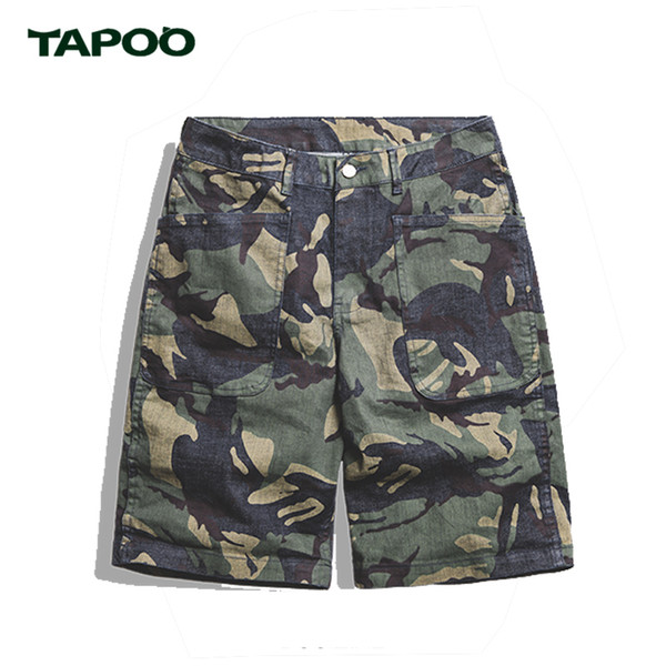 TAPOO Mens Camouflage Casual Shorts Male Loose Work Shorts Man Clothing Knee Length Loose Big Pockets