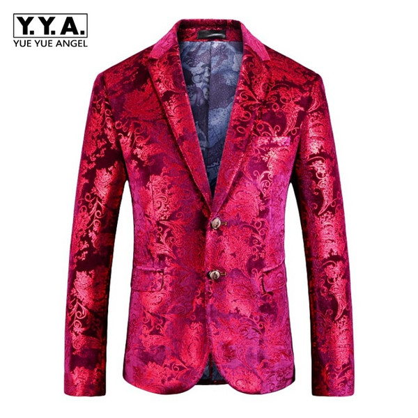 High Quality Luxury For Men Blazer Fashion Single Breasted Mens Blazers Floral Print Men Suit Jacket Plus Size M-5XL