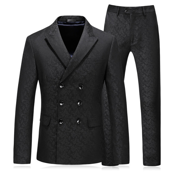 New Brand Men Suits Blazers Black Printing Slim Fit Suit Formal Wedding Business Male Tuxedos Groom Prom Party Suit Jacket Pants