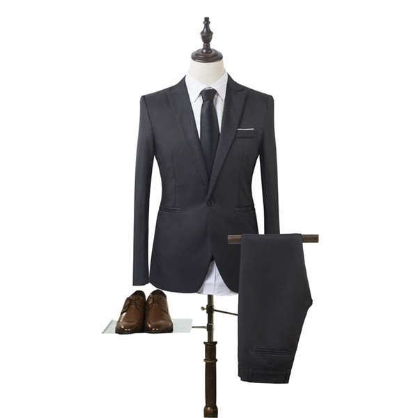 Fashion Casual Business Suit Suit Men (Trousers + Jacket) Slim Men's Formal Occasion Solid Color Size M-3XL