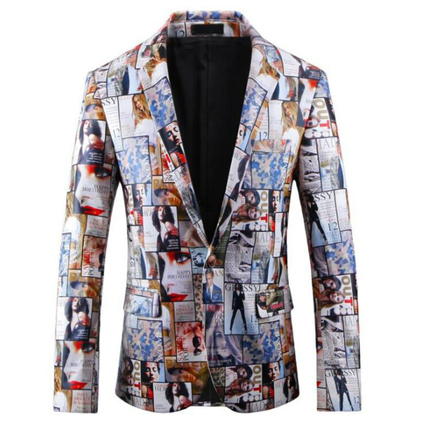 High Quality Fashion Print PU Casual Blazer For Men Single Breasted Slim Fit Party Blazers 