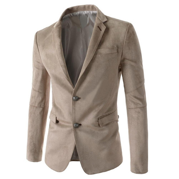 Hot Men's Solid Color Slim Fit Lapel Double Buttons Blazer Long Sleeve Suit Coat