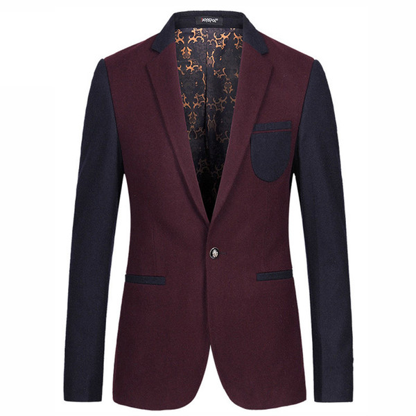 Fashion Men Slim Fit Wine Red Khaki Single Buon Wedding Party Blazer Men's 50% Wool Cashmere Blended Casual Suit Jacket M-3XL