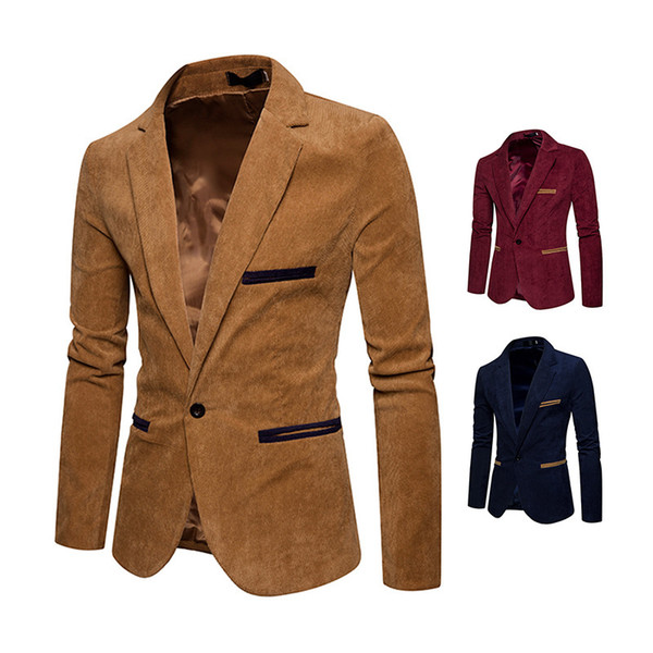 ATSLIN New Casual Fashion Men's Plus Size Corduroy Suit Mens Khaki Coat Men Blazers 