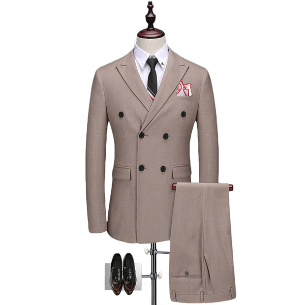 Men's New Double Breasted Solid Stripe Suit Groom wedding dress Fashion high-end business party costume (Jacket+pants+vest)