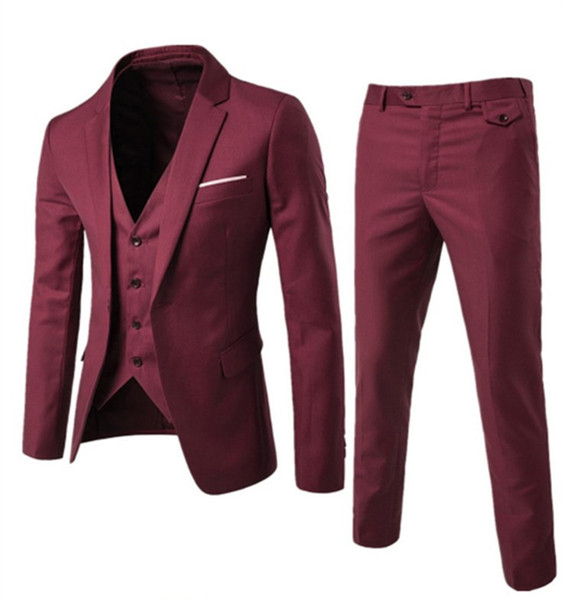 Men's Fashion Slim Suits Men's Business Casual Clothing Groomsman Three-piece Suit Blazers Jacket Pants Trousers Vest Sets