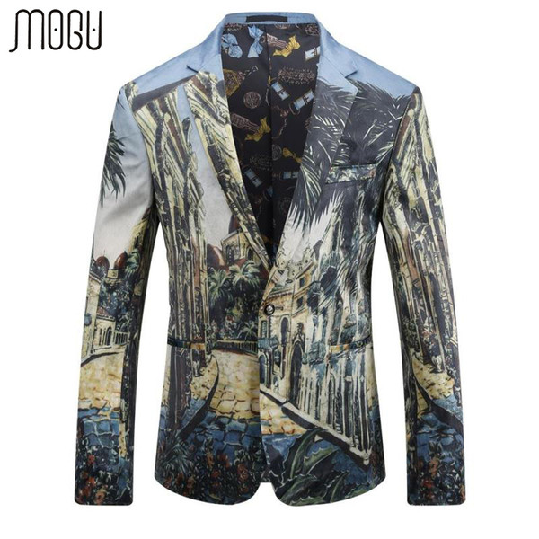 MOGU Floral Casual Blazer Men 2017 Autumn High Quality Male Blazer New Arrival Fashion Slim Fit Men Suit Asian Size Men's Jacket