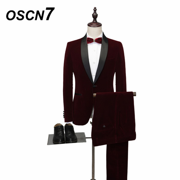 OSCN7 Wedding Tailor Suits for Men 2 Piece Shawl Lapel Party Gentleman Custom Made Suits Slim Fit Leisure Mens