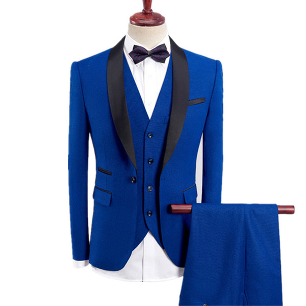 3 Pieces Suits Fashion New Men's Casual Boutique Business Suit / Male Color Matching Collar Blazer Jacket Coat Trousers Vest Set