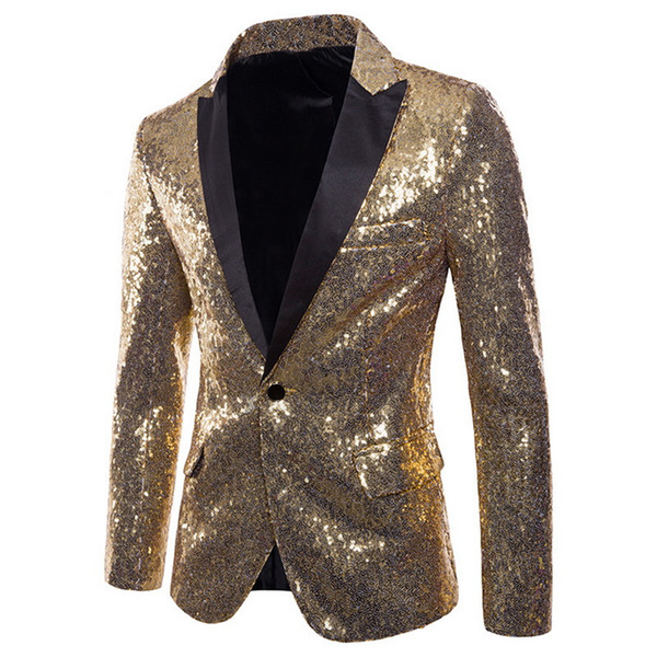 2018 Fashion Men Shiny Blazers Gold Sequin Glitter Suit Jackets Male Nightclub One Button Suit Blazer DJ Stage Blazers