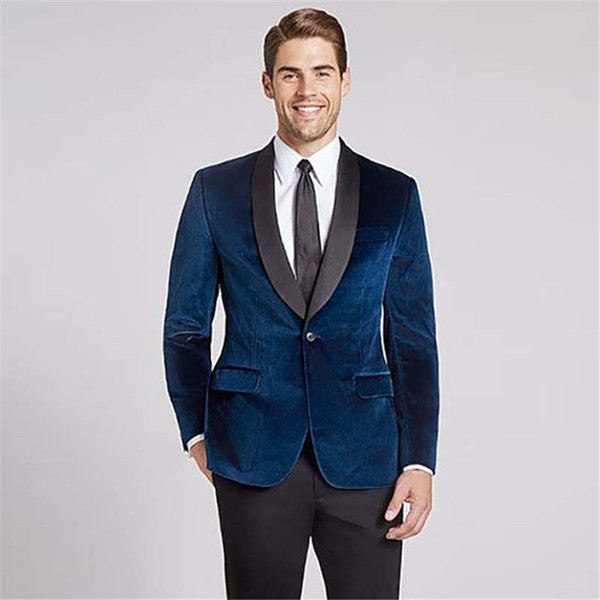 Custom Made Blue Velvet Men Suit Slim Fit 2 Pieces Men Tuxedos For Party Prom Wedding mens Suits (Jacket+Pants+Tie)