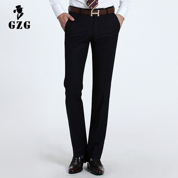 Wholesale-2016 summer high quality arrival men dress pants british england style black flat fit mens business pants casual long trousers