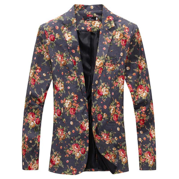 Wholesale- Mens Royal Red Floral Blazer Slim Fitted Party Single Breasted Blazers Men One Button Suit Jacket Stage Costumes For Singers