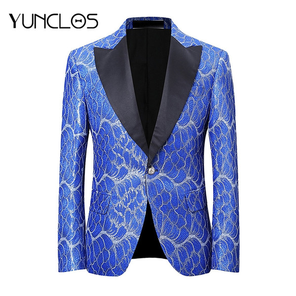 YUNCLOS Latest Design Men Suit Jacket Fashion Printing Blue Red Jacket Homme Marriage Masculino Best Men's Blazer Plus 6XL