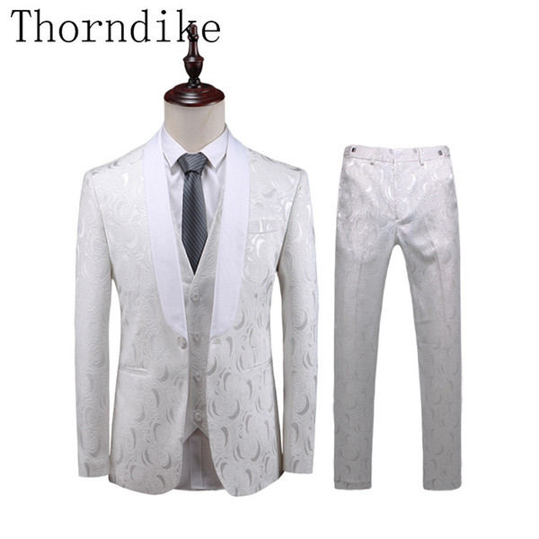 Thorndike Latest Design Suit White Jacquard And High Quality Men Suits New Style Wedding Wear Bridegroom Suits Handsome