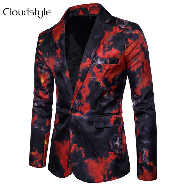 Cloudstyle 2018 Men Fire Print Suit Autumn Spring Male Performance Jacket Slim Blazer Men's Outerwear For Party