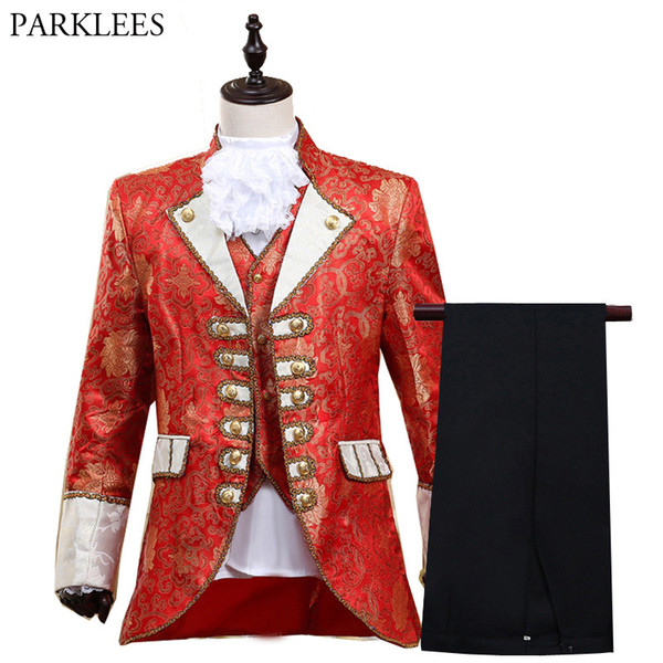 Mens Red Style Five-piece Suits Set 2019 New Europe Gothic Middle Ages Costume Homme Drama Prom Singer Stage Suit for Men