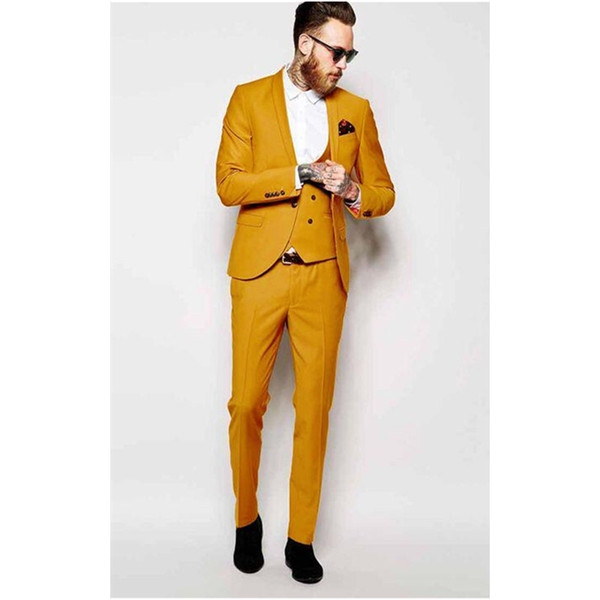 Yellow Shawl Lapel Men Suit Formal Skinny Colorful Stylish Prom Custom Blazer Men 3 Piece Groom Tuxedos (Jacket+Pants+Vest) B982