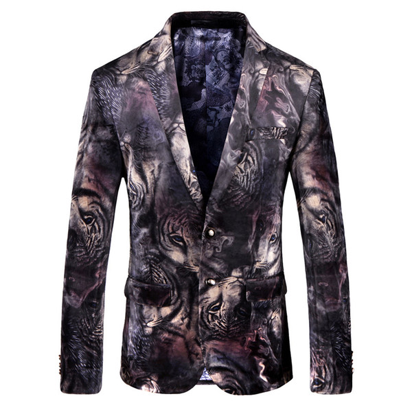 Tiger Print Velvet Blazer Men High Quality Business Casual Men Stylish Blazer Slim Fit Suit Jacket Masuclino 5xl