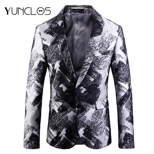 YUNCLOS 2018 Fashion Printed Men Blazer Slim Fit Party Host Suit Jackets High Quality Blazer Jackets americana hombr