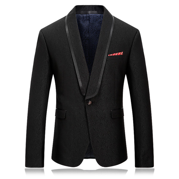 solid black blazer men jacquard slim fit blazer with satin piping collar suit jacket Dinner homme formal blazers for men