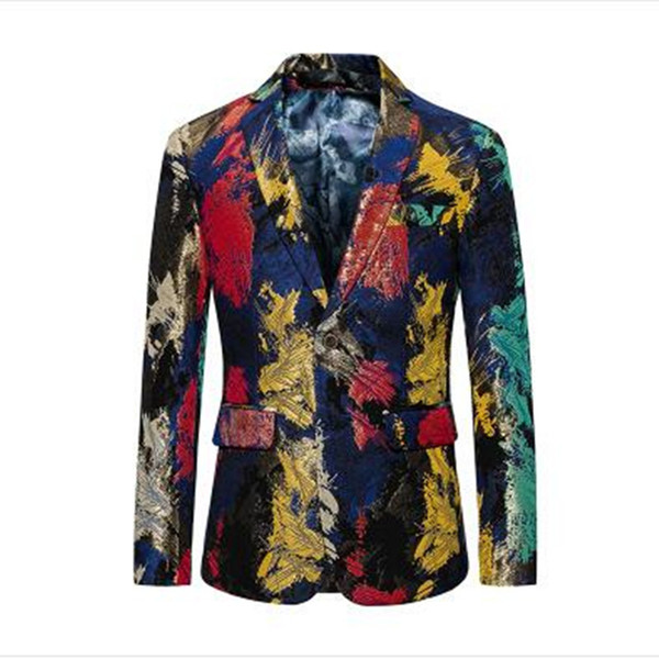 Floral Blazer Men New Autumn Slim Fit Mens Casual Blazer Brand M- 5XL Colorful Stage Clothing Prom Blazers XZ888