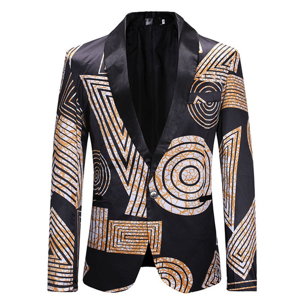 Men's African Print One Button Hip Hop Blazer Suits Hippie Geo Print Jacket Coat Hippy Street Outwear Clothing For Men 2018