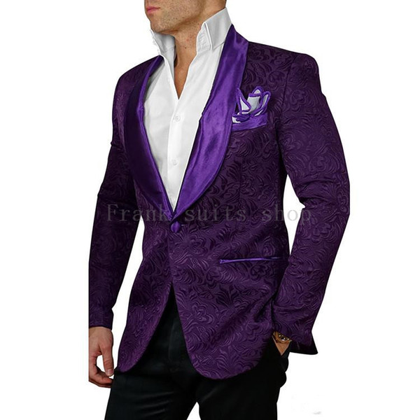 New Men jacquard pattern Suits Custom Made Purple Slim fit Groom Tuxedo Bridegroom Business Wedding Dress ( jacket+Pants)