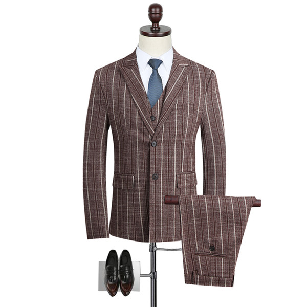 Coffee Chalk Striped Suit for Men Classic Business Suit Slim Fit Elegant Vintage Formal Wear Cheap Wedding Dress Suits M-5XL