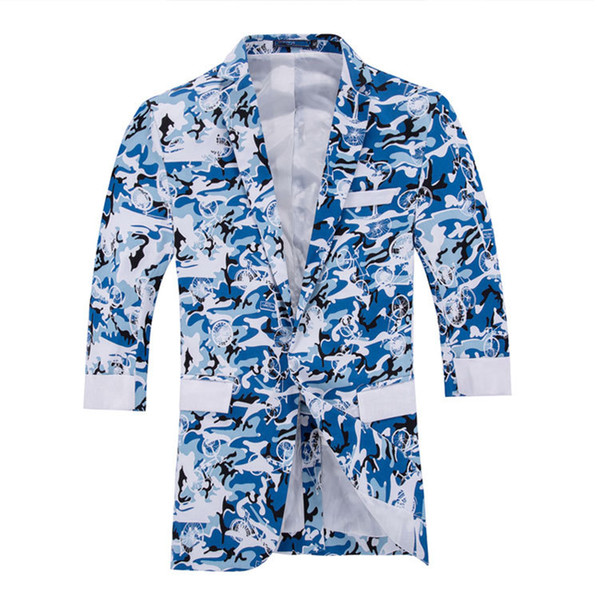 5XL 6XL PLus Size Mens Slim Fit Summer Blazer For Men Casual Suits Jackets Fashion Floral Print Half Sleeve Blazer Hombre