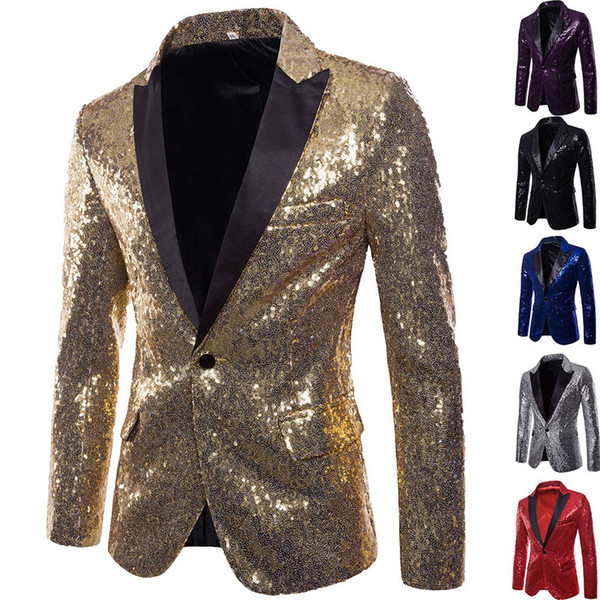 Charm Mens Stage Clothes Casual One Button Fit Suit Blazer Coat Jacket Sequin Party Top blazer para hombre 2019