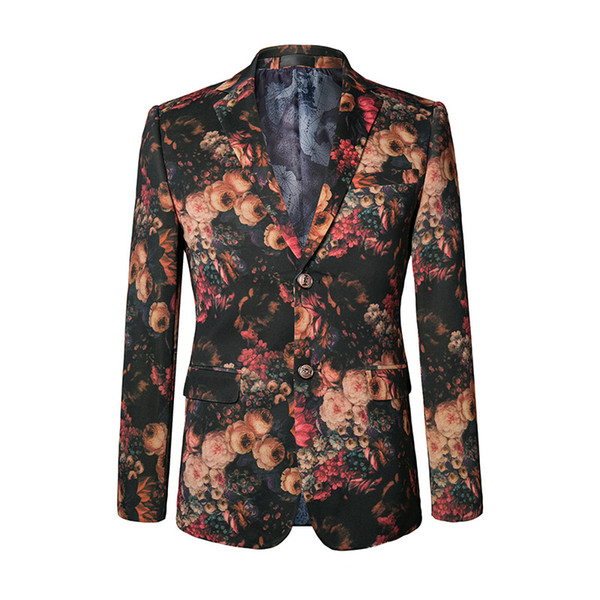 Retro Plus Size Mens Red Flower Embroidered Groomsmen Wedding Lapel Blazer Men Suits Casual Single Button Coat Jackets