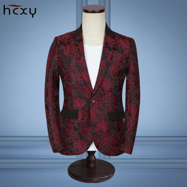 HCXY2017 New Men Floral Blazer Casual Slim Blazers Arrival Fashion Party Single Breasted Men Suit Jacket jaqueta masculino