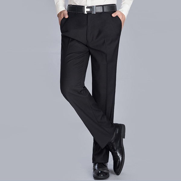 Spring Mid-waist Straight Trousers Men's Middle-aged Business Dress Wool Non-ironing Workwear Men's Wear men dress suits