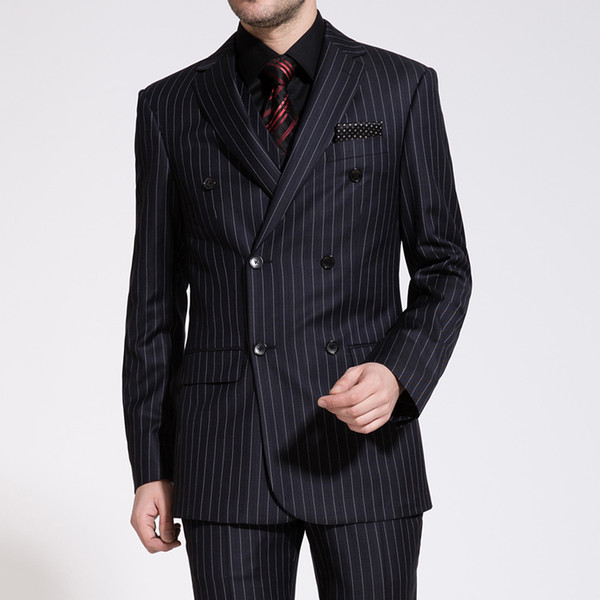 Groom Suits 2016 New Arrival Wedding Mens Stripe Suit Set Mens Suits with Pants Double-breasted for Weddings