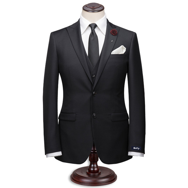 Custom Made Suit for man 3pieces Suit by hand Black Business Casual slim Fit classical For Wedding Grooms Blazers Wool