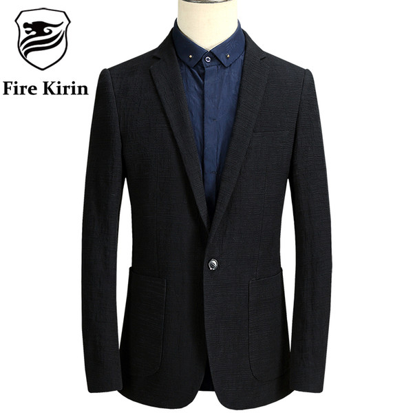 Fire Kirin Brand Coon Linen Blazers Men 2017 Spring Autumn Black Man Blazer Casual Suit Jacket Wedding Coat Formal Wear Q17